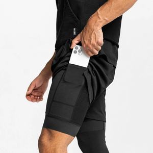 2023 <b>Men's</b> Sports <b>Running</b> <b>Shorts</b> Breathable Mesh Double Layer 1 Inch Stretchable Gym <b>Short</b> with Solid Pattern Wholesale Price - Product Image 3