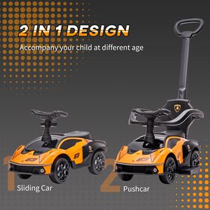Passeggino 2-in-1 arancione per bambini con licenza, con funzione di spinta, vano portaoggetti, clacson, suono motore e volante - Giocattoli e deambulatori - Product Image 4