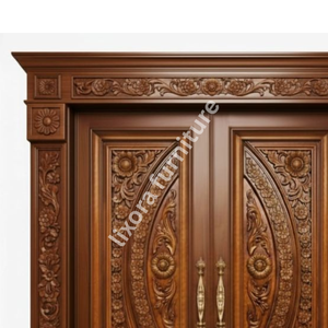 Puerta Principal Doble de Madera Sólida Hecha a Mano de Lujo con Tallado Floral Ornamentado y Acabado Premium - Product Image 2