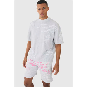 ผู้ผลิตเสื้อผ้าบุรุษแบบกำหนดเอง เสื้อยืดและชุดกางเกงขาสั้น ชุดวอร์มโอเวอร์ไซส์แบบเรียบง่ายและชุดกางเกงขาสั้น 2 ชิ้น ชุดลำลองฤดูร้อนจากโรงงาน - Product Image 6