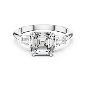 Asscher Cut Moissanite Engagement Ring 14K Gold Plated Alloy with Tapered Baguette Side Stones for Women - Product Image 4
