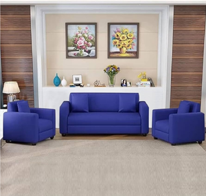 Conjunto de sofá azul moderno con dos sillones, diseño contemporáneo elegante, suelo de madera y decoración interior minimalista brillante. - Product Image 3