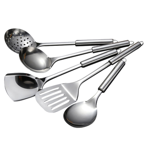 High quality Stainless Steel Cooking Spoon and <b>Utensils</b> <b>Set</b> 5 Pieces Spatula Ladle Spoon Dishwasher Safe Kitchen Use - Product Image 1