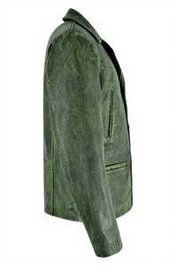 Veste en cuir véritable verte pour homme, col rabattu, simple boutonnage, style décontracté automne, coupe classique - Product Image 4