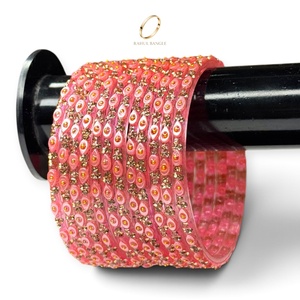 Bracelets en verre rose pâle traditionnels kashmiris, taille émeraude, forme goutte de pluie, bijoux en gros, bracelets en verre et bracelets de mariage indiens - Product Image 1