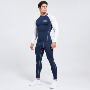 Navy <b>Raglan</b> Flex Men's Long Sleeve Compression <b>Top</b> 230 GSM Polyester Spandex Quick Dry Breathable Full Sleeve - Product Image 2