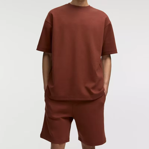 Mens Oversized Solid Color <b>T</b> <b>Shirt</b> Shorts Set Premium Cotton Minimal Streetwear Summer Relaxed Fit Two Piece Outfit Custom - Product Image 5