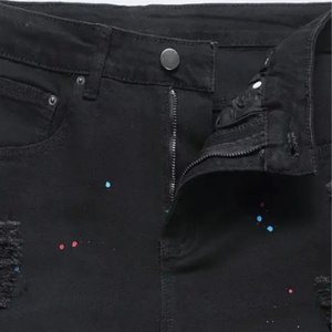Shorts de Mezclilla Negros Rotos para Hombre con Estampado Colorido, Cintura Alta, Cierre Elástico, Casuales, de Secado Rápido - Product Image 2