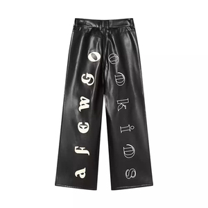 Pantalones Anchos Unisex de Piel Sintética Personalizados, Estilo Urbano, Estampado Gráfico, Cintura Alta, Casuales, Venta al Por Mayor OEM Premium - Product Image 1