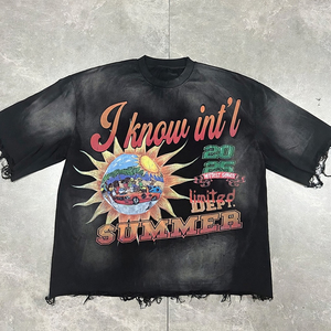 Custom Vintage Washed Graphic T <b>Shirt</b> <b>Men</b> Streetwear Distressed Oversized Cotton Tee Summer Fashion <b>Printed</b> Short Sleeve Top - Product Image 5