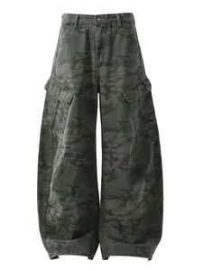 Pantalon cargo camouflage taille haute pour femme, coupe ample, longueur intégrale, en toile, style décontracté avec poches, fermeture boutonnée, idéal pour le printemps - Product Image 3