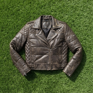 Men Leather Look Padded Biker <b>Jacket</b> Quilted Shoulder Zip Belted Waist <b>Cropped</b> Winter <b>Jacket</b> OEM ODM - Product Image 6