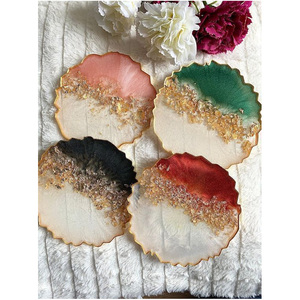 Natural <b>Agate</b> Slice <b>Coasters</b> With Gold Edge Irregular Shape Modern Stone Drink Placemats Durable Polished Surface - Product Image 3