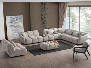 Juego de Sofás Seccionales Cuadrados de Madera de Teca Sólida, Modernos y de Lujo, Tapizados en Tela, para Hotel, Villa, Sala de Estar - Product Image 6