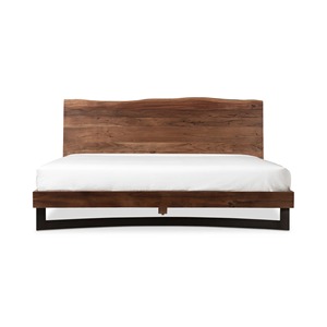 Lit plateforme moderne en bois massif à profil bas avec tête de lit incurvée – Meubles de chambre à coucher de luxe minimalistes - Product Image 3