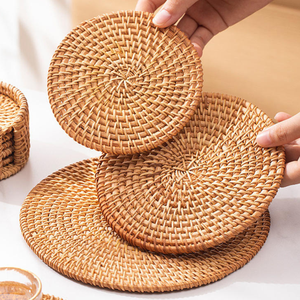 Wholesale Natural Rattan Flower Pattern Plates Handmade Heat Resistant TUYET DUNG Brand for Coffee Tea <b>Beer</b> Glasses - Product Image 1