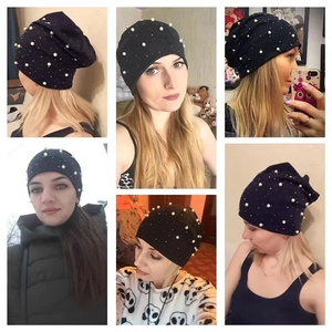 Women Winter Warm Pearl Rhinestone Skull <b>Caps</b> Turban Bonnet Beanies <b>Hat</b> Ladies Soft Comfortable <b>Hat</b> See reviews - Product Image 6