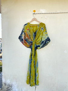 Green and <b>Blue</b> Silk Tie and <b>Dye</b> Kaftan for Her Silk Maxi Dress Light Weighted Kaftan - Product Image 5