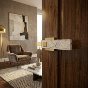 Juego de Manijas para Puerta de Entrada de Mármol Auténtico |   Puerta Principal de Acero Inoxidable de Primera Calidad con Acabado PVD Negro Grafito Antiguo para Dormitorio u Oficina - Product Image 4