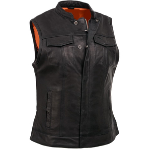 Chaleco de motociclista estilo club de cuero negro para mujer Samroz Sports con cierre oculto - Product Image 3