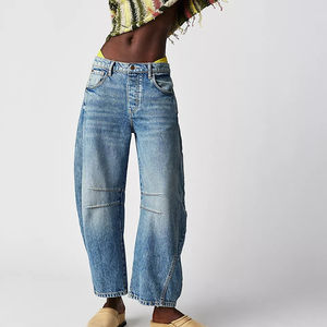 Vaqueros Asimétricos Holgados para Mujer, Pantalones Cargo de Mezclilla Elástica Transpirable con Bolsillos Sueltos, Tallas Grandes, Estilo Casual Lavado, Ropa Urbana Lavable - Product Image 4