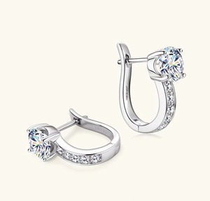 ZAWO HOUSE Earrings <b>Rings</b> With VVS1 Moissanite <b>Diamond</b> 925 Sterling Silver Hoop Huggies 6.5mm <b>Diamond</b> Brilliant Cut D - Product Image 3