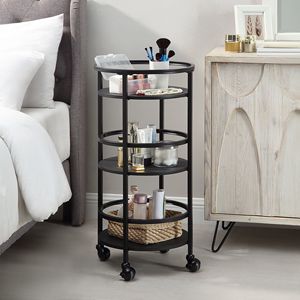 Carrello da Cucina Rotondo a 3 Ripiani, 32 Pollici, in Metallo Nero Pieghevole con Ruote - Product Image 5