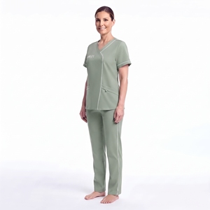 Uniforme Médico para Mujer, Cuello en V, Manga Corta, Poliéster y Spandex, con Ribete en Contraste y Bolsillos Delanteros, Ropa de Trabajo para el Sector Sanitario - Product Image 2