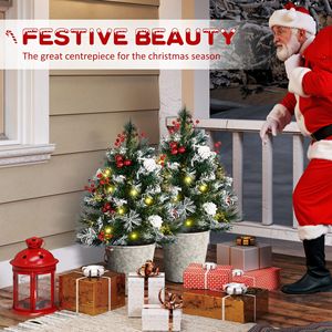 2ft Cordless <b>LED</b> Pre-Lit Artificial Christmas <b>Tree</b> 70 Branches Red Berries Pine Cones 2 Pack for Outdoor Entryway 2022 Christmas - Product Image 4