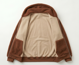 <b>Men's</b> Brown <b>Sherpa</b> <b>Fleece</b> Hooded <b>Jacket</b> Zipper Closure Casual Winter Wear Thick <b>Sherpa</b> Lining Regular Fit - Product Image 3