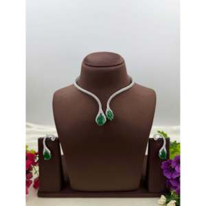 Indian Ethnic Bridal Jewelry Set-Julie American Diamond Gold Plated Necklace & Earrings - Product Image 1