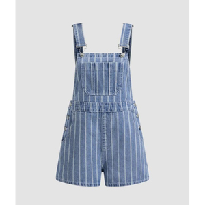 Mono vaquero para mujer sin mangas, de cintura alta, con tirantes, color liso, ajuste holgado informal, por encima de la rodilla, para primavera y verano, estilo urbano. - Product Image 5