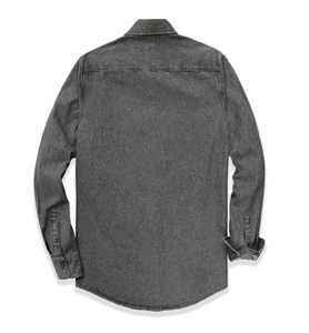 Chemise en jean foncé pour homme, manches longues, boutonnée, style western décontracté, avec deux poches poitrine - Product Image 3