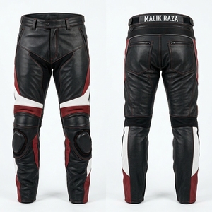 Pantalon de moto en cuir véritable avec empiècements extensibles en accordéon - Product Image 6