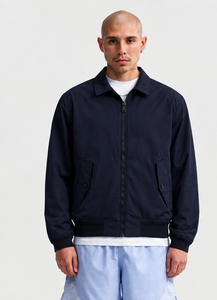 Unisex <b>Navy</b> <b>Blue</b> Bomber <b>Jacket</b> Regular Fit Hooded Zipper Closure Solid Color Polyester Shell Casual Style Winter Front - Product Image 3
