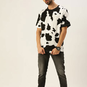 T-shirt blanc à manches courtes pour homme, col rond, imprimé vache, coupe décontractée, respirant, en jersey de coton tricoté - Product Image 6