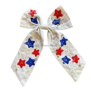 Lazo de alegría multicolor personalizado con apliques de estrella de lentejuelas, coleta elástica para niñas, soporte de cinta para el pelo, accesorio de fiesta para niños, satén - Product Image 3
