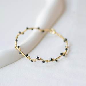 Bracelet en spinelle noire, bracelet ondulé avec petites pierres précieuses, bracelet en fil enroulé, pour femme, cadeau d'anniversaire, argent 925, or 14 carats - Product Image 2