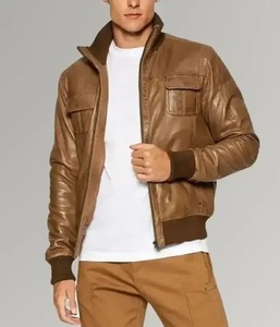 <b>Men</b>’s <b>Brown</b> <b>Leather</b> Bomber <b>Jacket</b> - Product Image 4