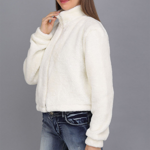 <b>Women</b> Short Sherpa Fleece Faux Fur Wool Coat Breathable Warm Plush Casual Hooded Zipper Collar <b>Jacket</b> Snow Wear Comfy - Product Image 3