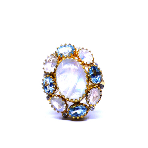 Flower Shape <b>Opal</b> Cluster <b>Ring</b> Gold Plated Bezel Setting Vintage Women's Jewelry - Product Image 2