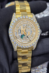 นาฬิกาข้อมือ KG Square Jewels รุ่น Unisex Hip Hop กันน้ำ ตัวเรือนสแตนเลสสตีลสีเหลืองทอง ประดับเพชรทั่วตัวเรือน - Product Image 2