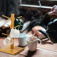 Support de rangement en fer forgé de qualité pour tasses à café et thé avec 6 crochets - Organisateur de présentoir