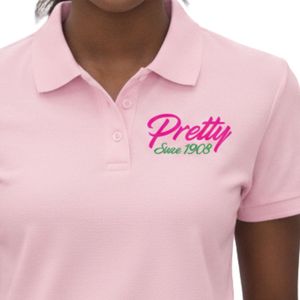 Camiseta Polo Rosa para Mujer, Bonita desde 1908, con Bordado Verde, de Algodón, Manga Corta, Estilo Casual, Ropa Griega, Top de Verano - Product Image 5