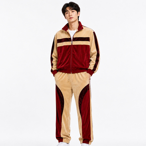 Customization Fashion Zip up Tracksuit Stacked Line Design Joggers Set Men <b>Velour</b> <b>Sweatshirt</b> and Sweatpants Suit for Man - Product Image 2