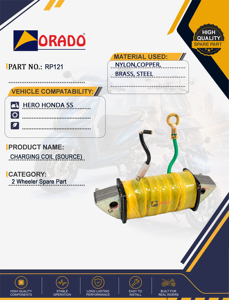 Bobina de Carga Hero Honda SS de Calidad de Exportación para Repuestos de Motocicletas en India, Orado - Product Image 5