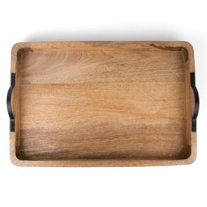 Plateau de service rond en bois plus durable avec poignée en fer, décoratif, pour la restauration, portable, écologique et durable pour une utilisation longue durée - Product Image 2