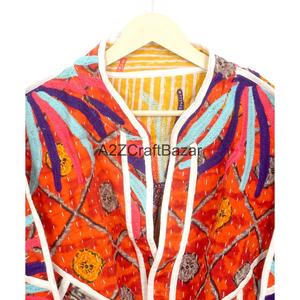 Boho Indian <b>Kantha</b> Handmade Quilted Cotton <b>Jacket</b> for Women Winter Eco-Friendly Breathable - Product Image 2