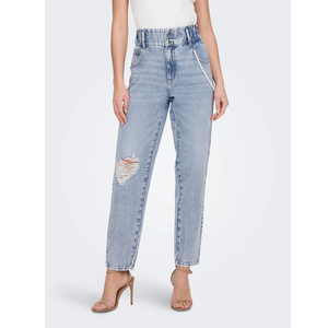 Jean pour femme en denim coupe skinny bleu avec fermeture éclair sur la jambe, motif perle, service OEM, personnalisable 2026 - Product Image 1