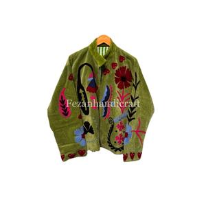 Handcrafted Suzani Embroidery Quilted Velvet Jacket Floral Pattern Quick Dry Spring Ready - Product Image 1